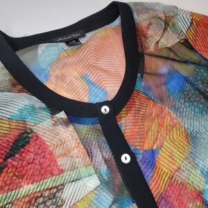 Michael Tyler Tunic Top Womens L Multi Color Excellent Abstract Mesh Peplum